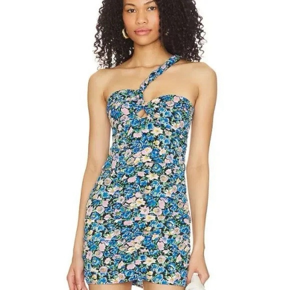 MORE TO COME Maggie Twist Mini Dress in Blue Floral size M NWT